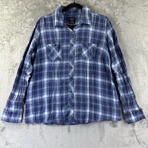 Faded Glory Flannel Shirt Girl’s L (12-14) Blue Plaid Long Sleeve.